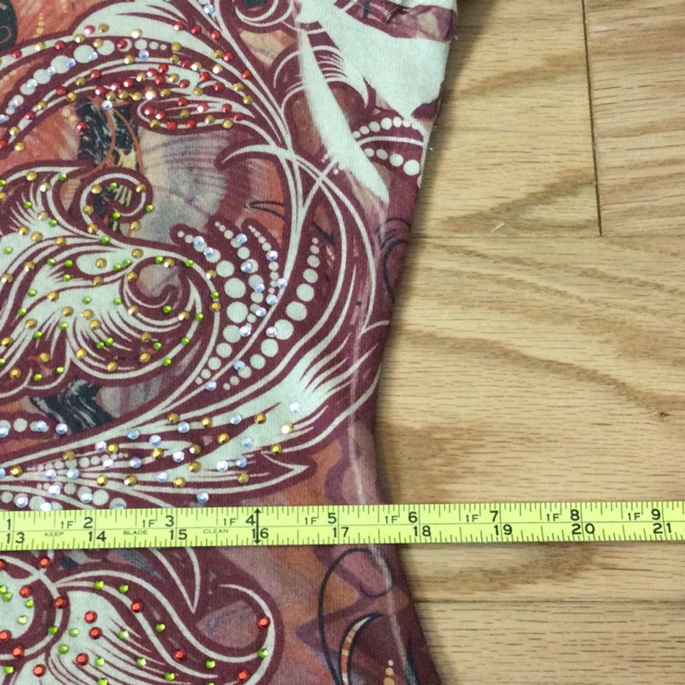 NWT L Roz & Ali Multicolor Floral-Print Long Sleeve Sharkbite Tunic - Rust - Picture 11 of 16